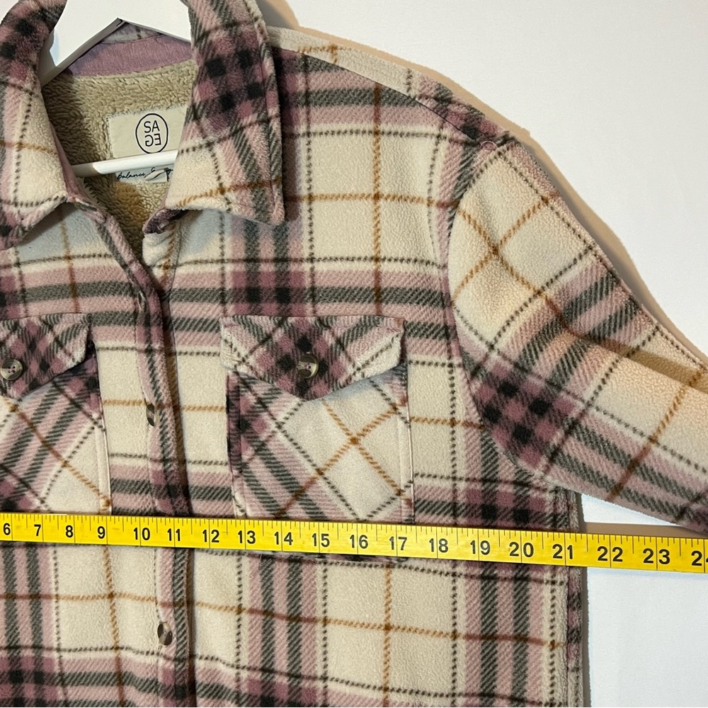 Sage Collective Women Long Sleeve Plaid Shirt Jacket Sherpa Lined Fleece Medium - Picture 7 of 14